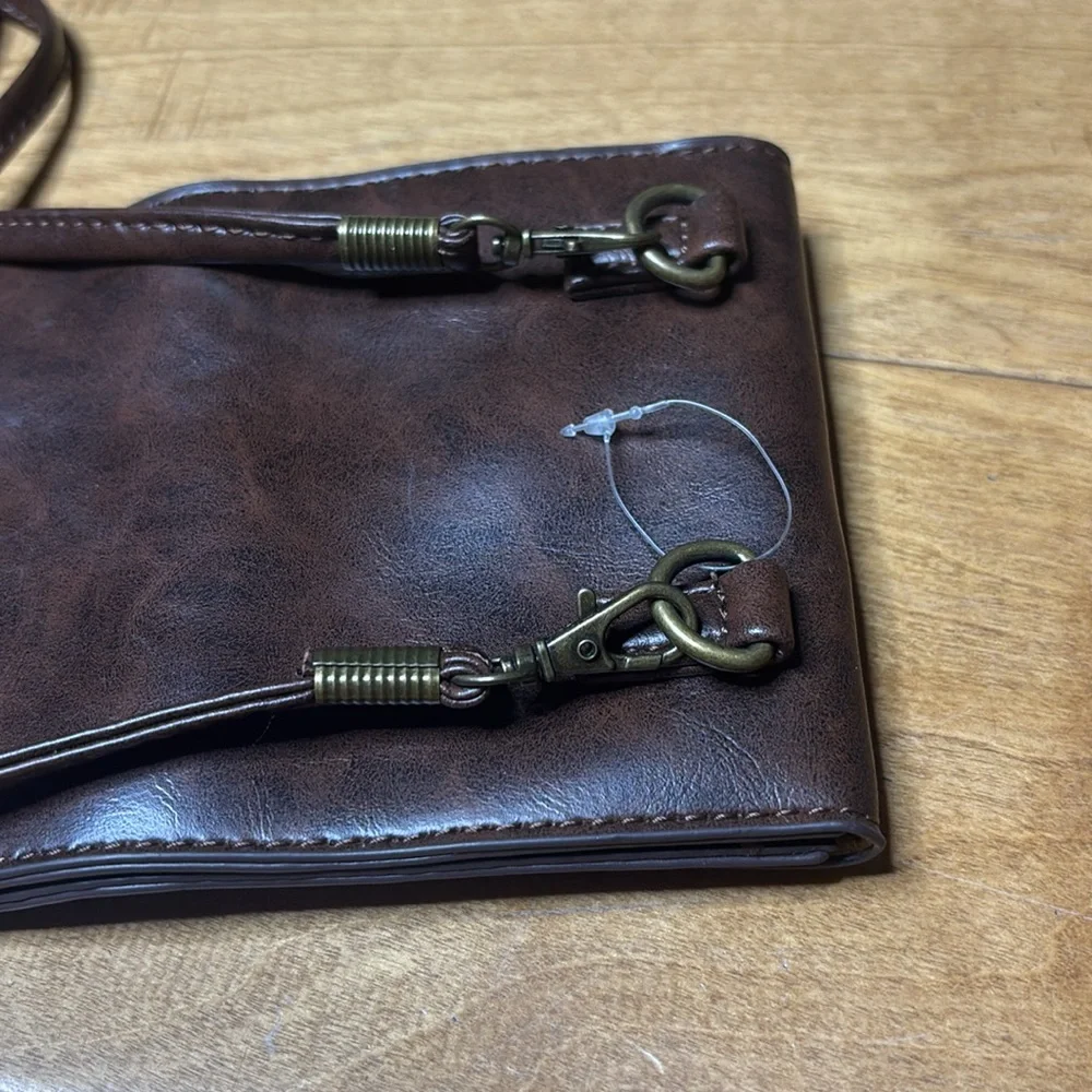 Brown Leather Alternative Satchel | Travel Bag Cell Phone Holder & Wallet Unisex